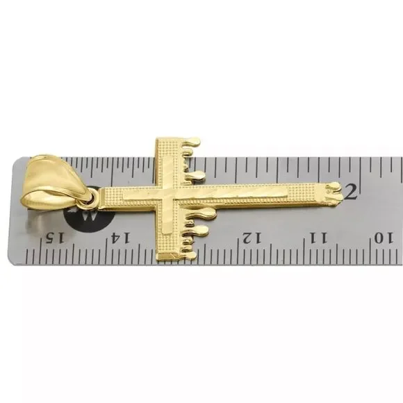 10K Yellow Gold Diamond Cut Raised Nugget Cross Pendant Blood Drip Charm 2